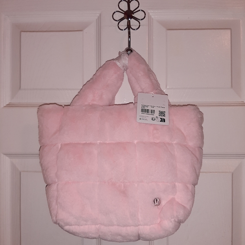 Lululemon Strawberry Milkshake Faux Fur Grid Crossbody Tote - Picture 2 of 4